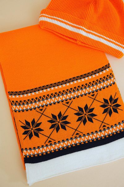 CHUBA Snow Patterned Knitwear Scarf Beanie Set for 7-12 Years Old Children - Orange Chkıds104