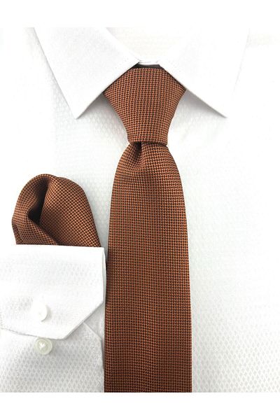 PİERRONİ Tan Oxford Pattern Handkerchief Tie