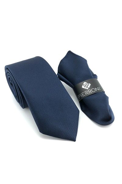 PİERRONİ Light Navy Blue Oxford Pattern Handkerchief Tie