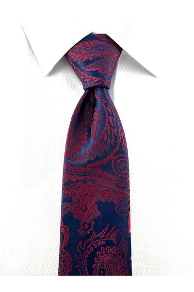 PİERRONİ Burgundy Navy Blue Shawl Patterned Handkerchief Tie