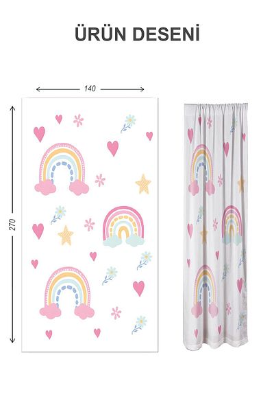 Doruklar Home Collection Digital Printing Washable Rainbow Pattern 2 Wings Baby and Children's Room Background Curtain