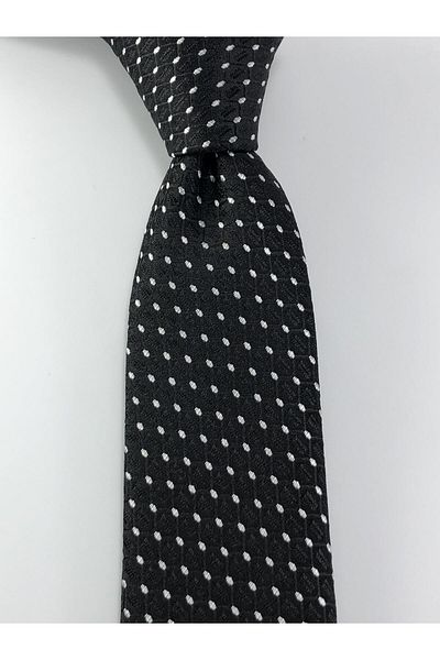 PİERRONİ Black and White Dot Pattern Slim Tie