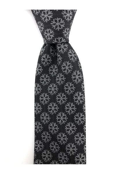 PİERRONİ Black Gray Patterned Slim Tie