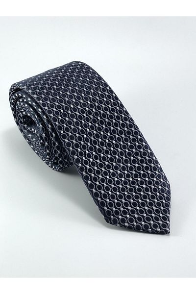 PİERRONİ Navy Blue Smoked White Dot Pattern Slim Tie