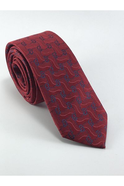 PİERRONİ Red Navy Patterned Slim Tie