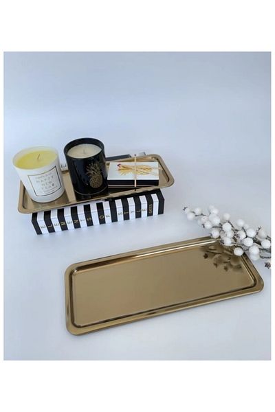 stilsenin34 Rectangular Gold Gold Color Coffee Cake Serving Presentation Tray 1 Piece 33X13