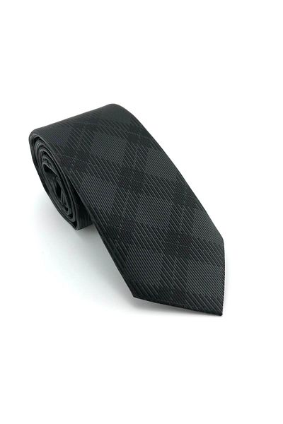 PİERRONİ Anthracite Black Plaid Pattern Tie
