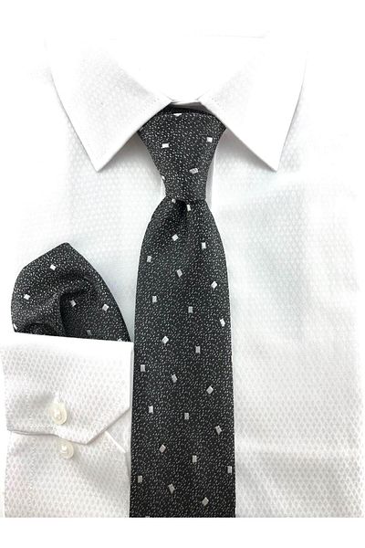 PİERRONİ Black and White Patterned Handkerchief Tie