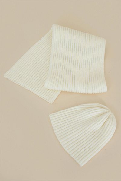 CHUBA Children's Soft Button Ribbed Scarf Beanie Set 3-6 Years Old Ecru Chkıds101