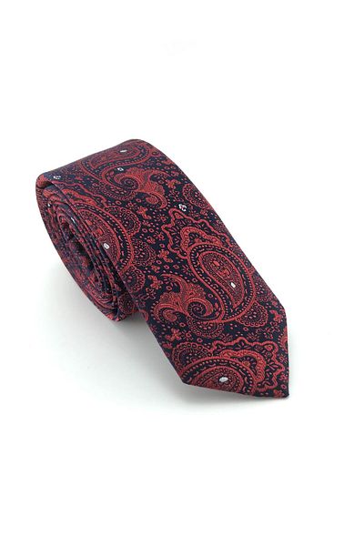 PİERRONİ Red Shawl Pattern Slim Tie