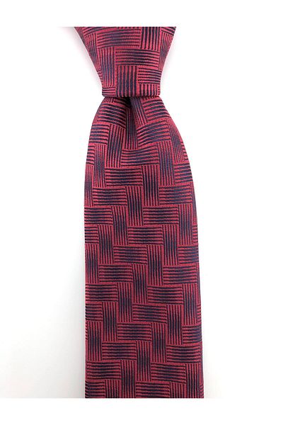 PİERRONİ Burgundy Navy Blue Patterned Slim Tie