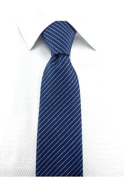 PİERRONİ Navy Blue Striped Handkerchief Tie