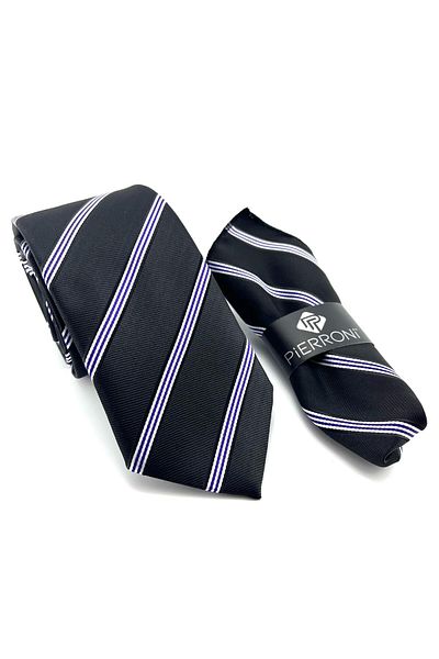 PİERRONİ Black Striped Model Handkerchief Tie