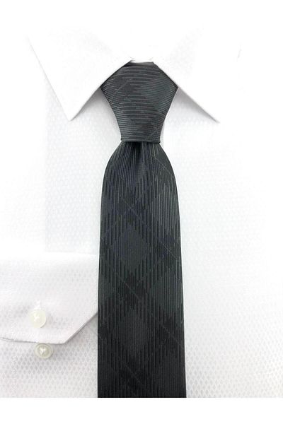PİERRONİ Anthracite Black Plaid Pattern Tie