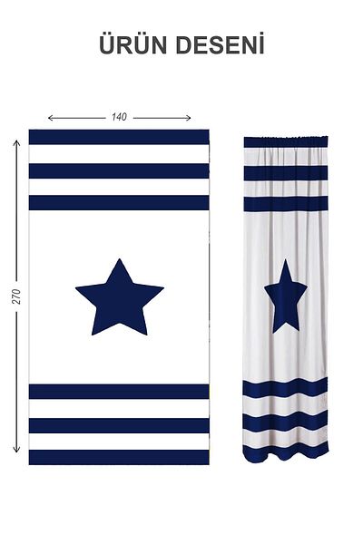 Doruklar Home Collection Digital Printing Washable Star Pattern 2 Wings Baby and Children's Room Background Curtain