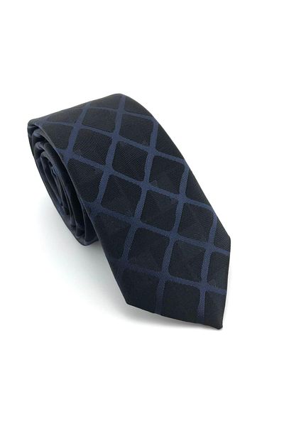 PİERRONİ Navy Blue Square Pattern Slim Tie