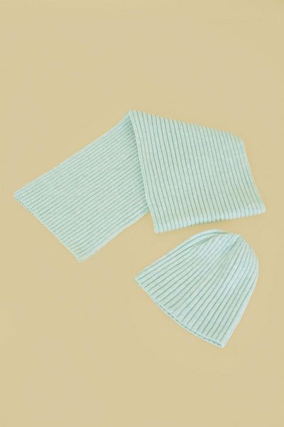 CHUBA Soft Button Ribbed Beanie Set for Kids Ages 3-6 - Mint Chkıds101