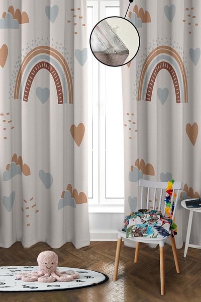 Doruklar Home Collection Digital Printing Washable Rainbow Pattern 2 Wings Baby and Children's Room Background Curtain