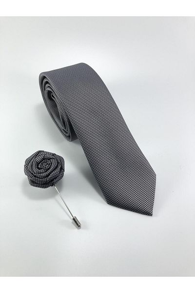 PİERRONİ Plain Dobby Pattern Collar Pin Set Necktie