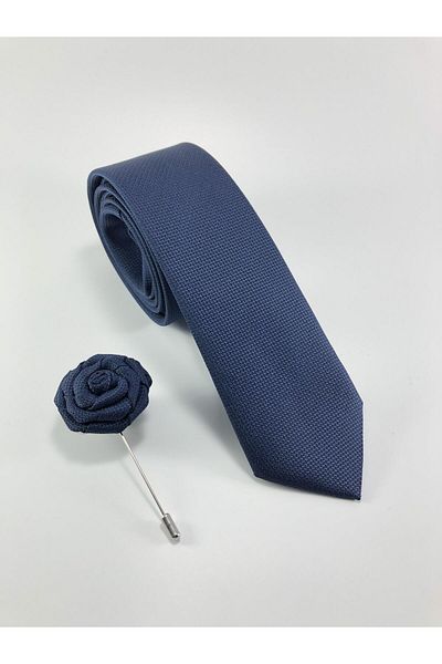 PİERRONİ Plain Dobby Pattern Collar Pin Set Necktie