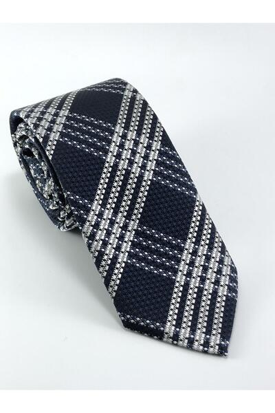 PİERRONİ Lacivert Beyaz Ekose Kravat