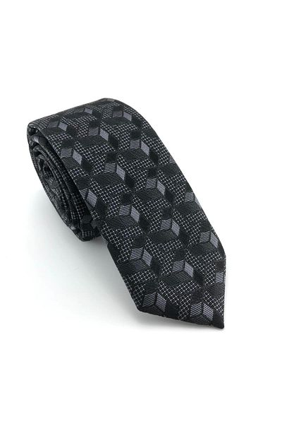 PİERRONİ Black Smoked Patterned Slim Tie