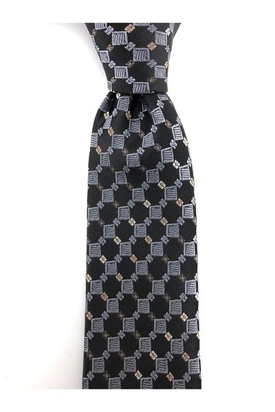 PİERRONİ Black Gray Patterned Slim Tie