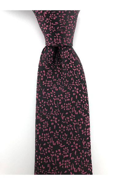 PİERRONİ Black Light Burgundy Patterned Slim Tie