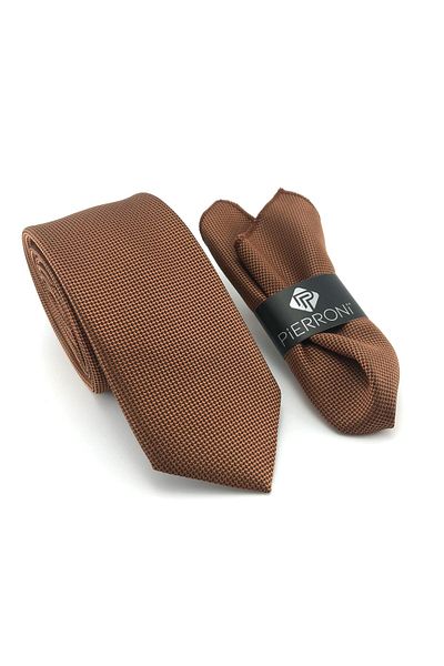 PİERRONİ Tan Oxford Pattern Handkerchief Tie
