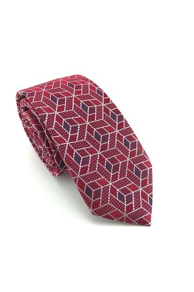 PİERRONİ Light Burgundy White Patterned Slim Tie