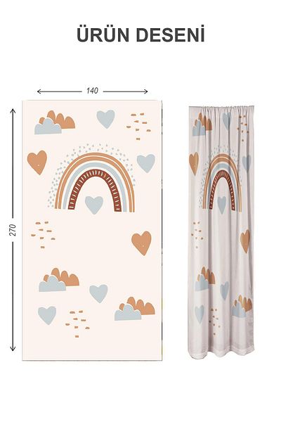 Doruklar Home Collection Digital Printing Washable Rainbow Pattern 2 Wings Baby and Children's Room Background Curtain