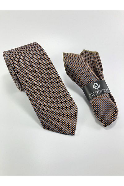 PİERRONİ Orange and White Dot Pattern Handkerchief Tie