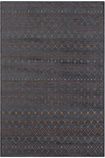 Karmen Halı Lenda Ld003a Antrasit Kilim Renkli Detaylı Ince Antialerjik Kayma...