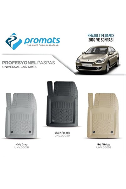 PROMATS Renault Fluence 2009 Sonrası Oto Paspas Profesyonel 4d Gri Uyumlu