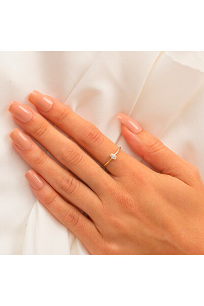 FasekGold 0.50CT Oval Sade Minimal Pırlanta(Signty Taşlı)Tasarım Gümüş Tektaş-Pırlanta Oval Gümüş Tektaş Yüzük