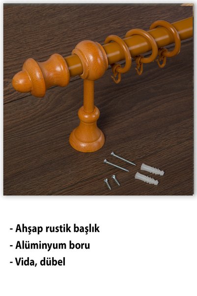 wenthi Meşe Ahşap Rustik Tek Raylı Perde Askısı Venti 200 Cm