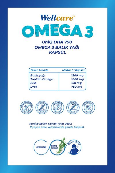 Wellcare Uniq Dha 750 Omega 3 Fish Oil 30 Capsules