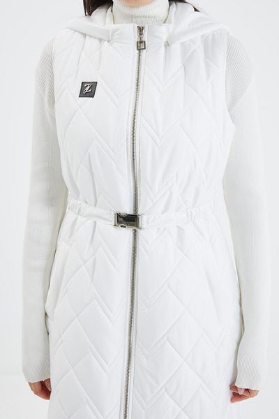 Zühre Hooded Long Quilted Ecru Puffer Vest Y-0060