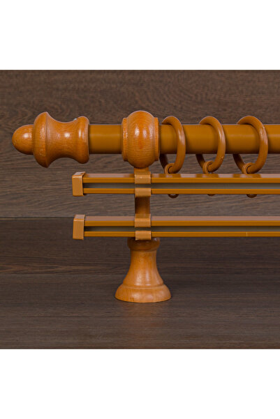 wenthi Suport pentru perdele din lemn de stejar rustic cu două șine Venti 150 cm