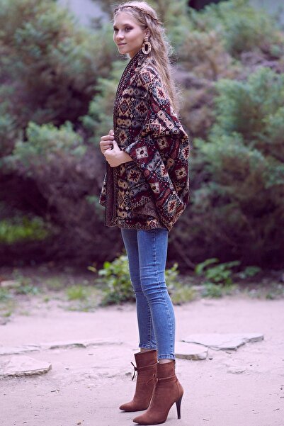 Uludağ Triko Γυναικείο σάλι κιλίμ με ασημί Ethnic σχέδιο