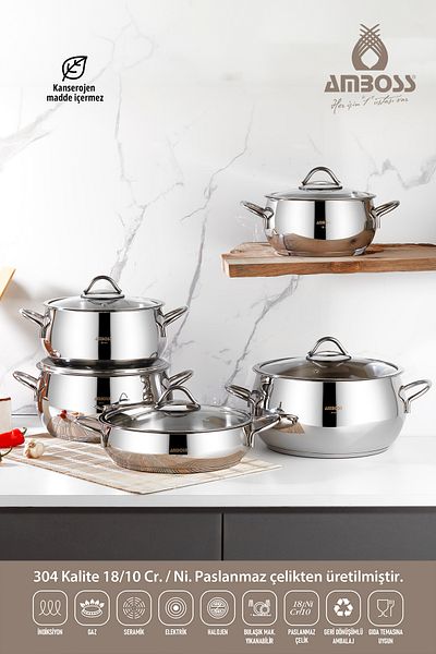Amboss 10 Piece Stainless Steel Cookware Set - Induction Base