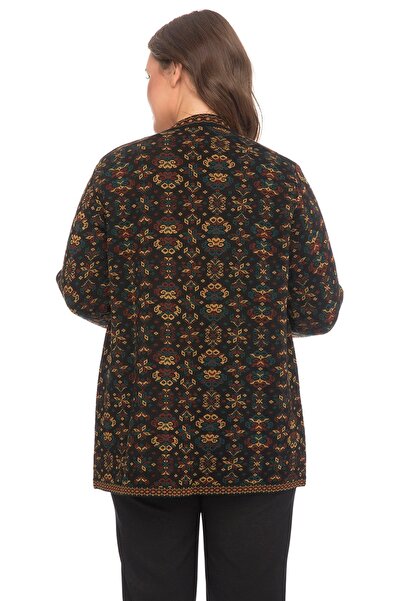 Uludağ Triko Γυναικεία ζακέτα κιλίμ με έθνικ σχέδιο - με τσέπες