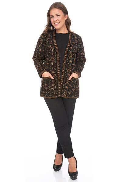 Uludağ Triko Γυναικεία ζακέτα κιλίμ με έθνικ σχέδιο - με τσέπες