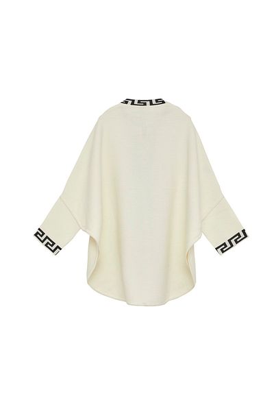 Uludağ Triko Bone Geometric Patterned Poncho