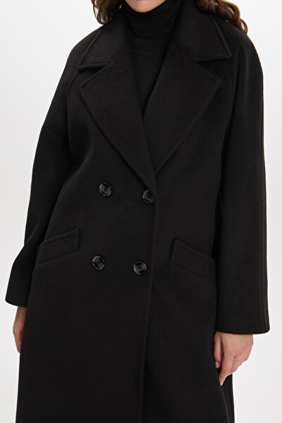 Zühre Double-breasted Collar Pocket Detailed Black Brown Coat 13300