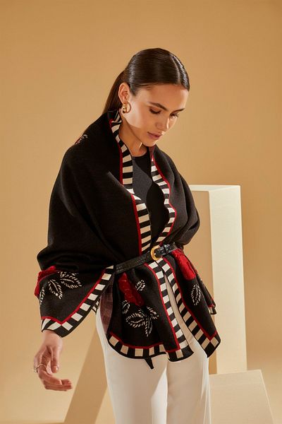 Uludağ Triko Γυναικείο σάλι ώμου με ροζ σχέδιο