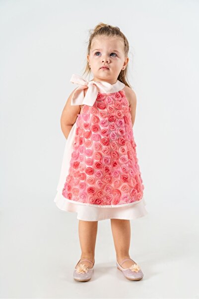 WECAN EXCLUSİVE Wecan Exlusıve Boyundan Bağlamalı Gül Motifli Elbise