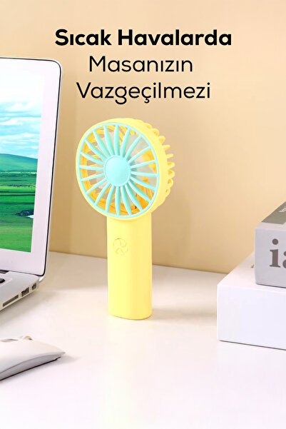 DEMPOWER Şarjlı ve Başlıklı Masaüstü Vantilatörü El Fanı Sarı