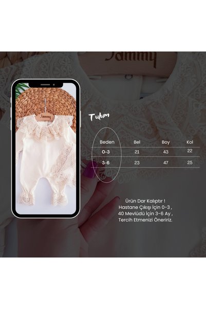 Jammybaby Carmen Jumpsuit Guipure Lace Hat 100% Cotton Combed Cotton Baby Girl Set Newborn Mevlüt Hospital Discharge