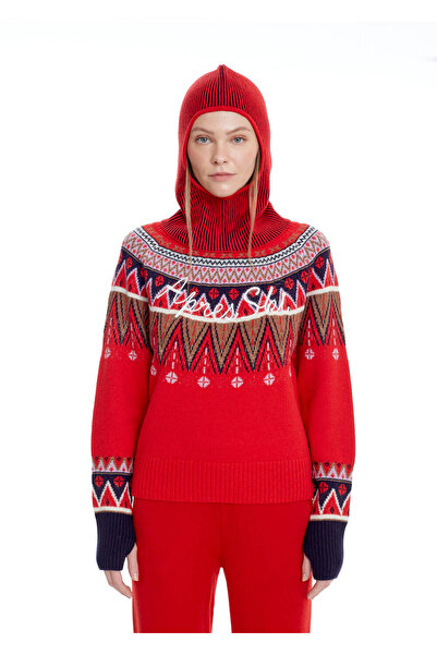Knitss Yıldız Nakışlı Kırmızı Lacivert Merino Yün Bere